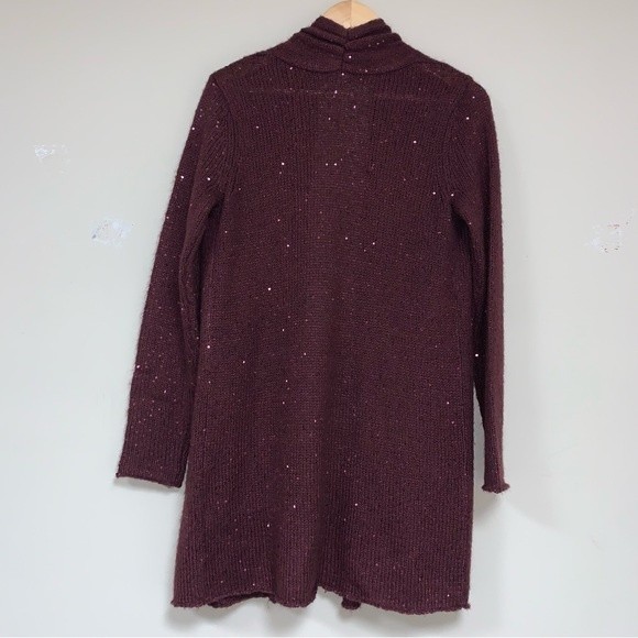 J. Jill Mohair Knit Burgundy Draped Sequin Christmas Holiday Cardigan Sweater - Picture 3 of 6